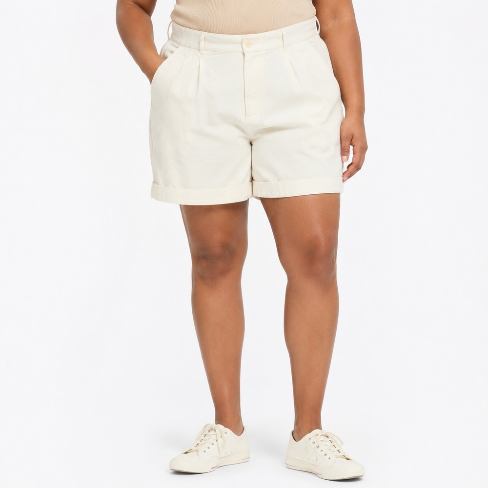 AYR Cotton Chino Shorts Women's Size 16 White Cuffed Flat Front Slash Pockets